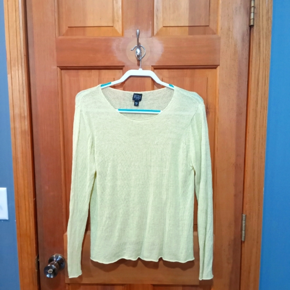 Eileen Fisher 100% knit linen light green long sleeve top size PL